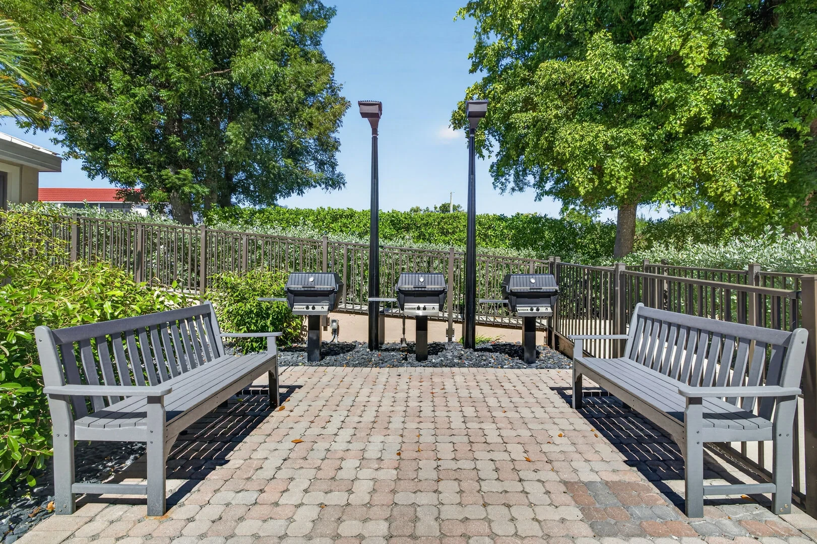 Outdoor BBQ and seating area